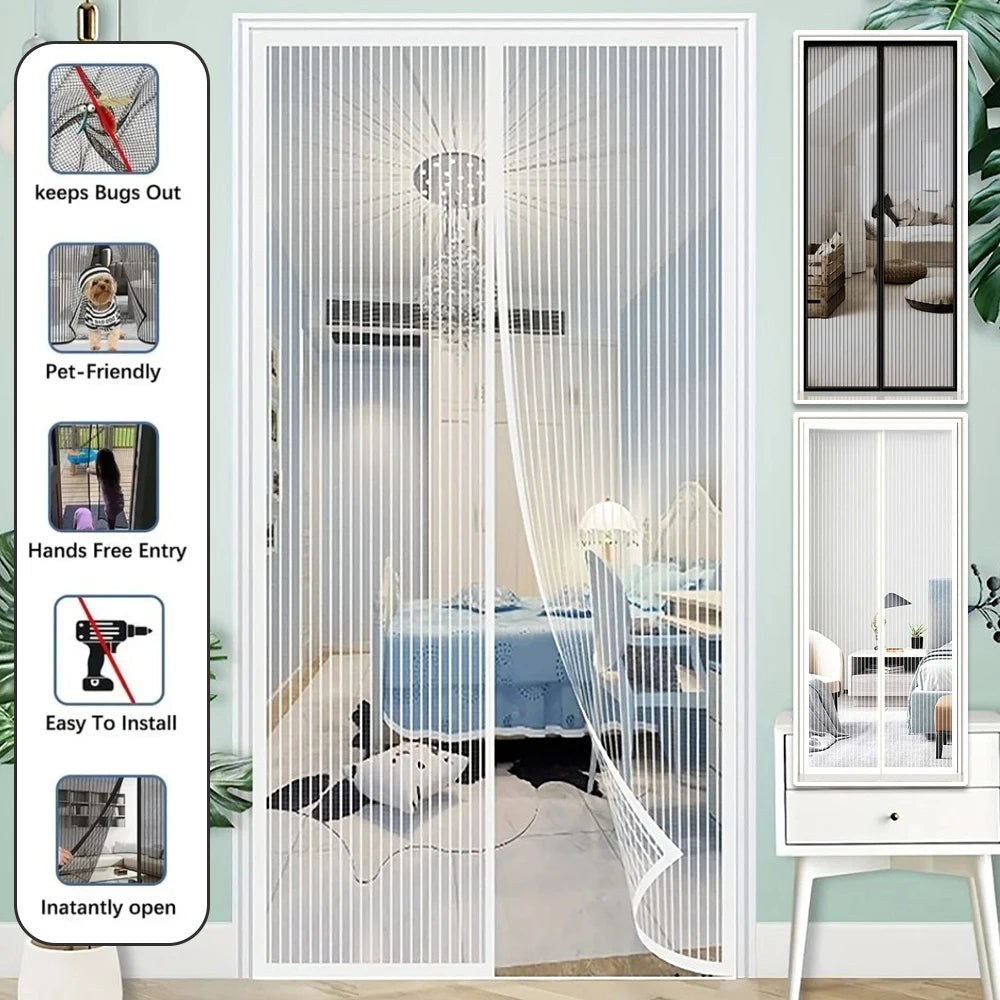 Moustiquaire de porte noir magnétique anti-insectes