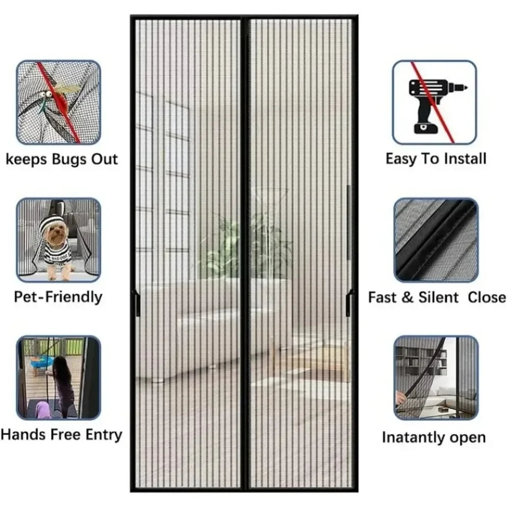 Moustiquaire de porte noir magnétique anti-insectes