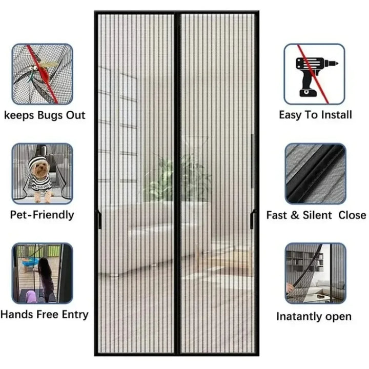 Moustiquaire de porte noir magnétique anti-insectes
