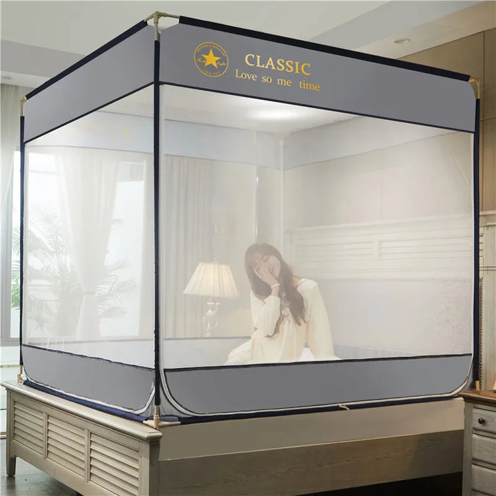 Moustiquaire de lit gris anti-moustiques pour chambre