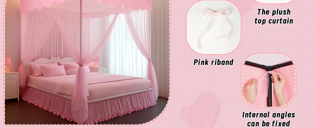 Moustiquaire de lit rose anti-moustiques pour chambre
