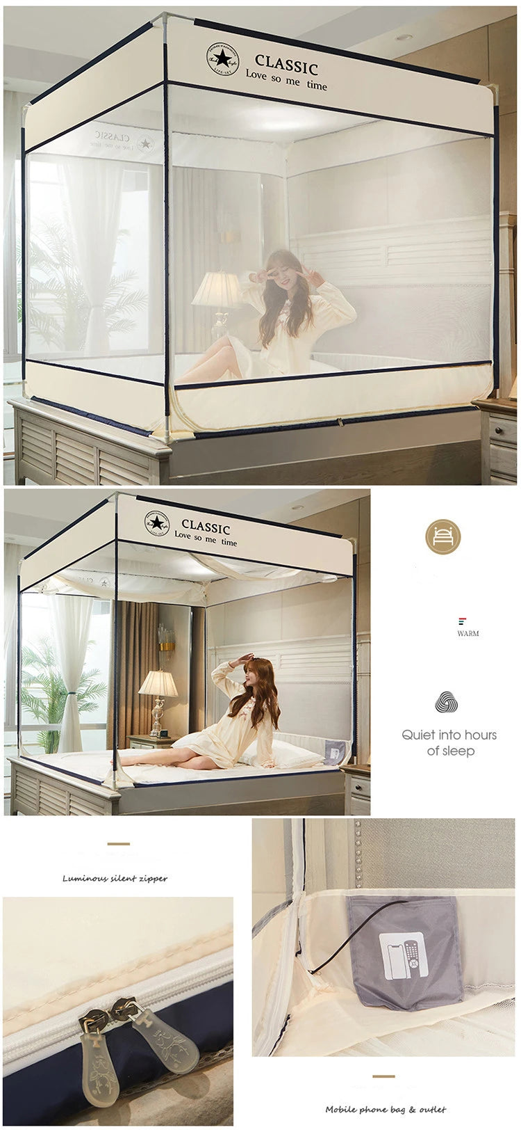 Moustiquaire de lit gris anti-moustiques pour chambre