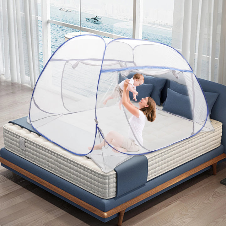Moustiquaire de lit bleu anti-moustiques pour chambre
